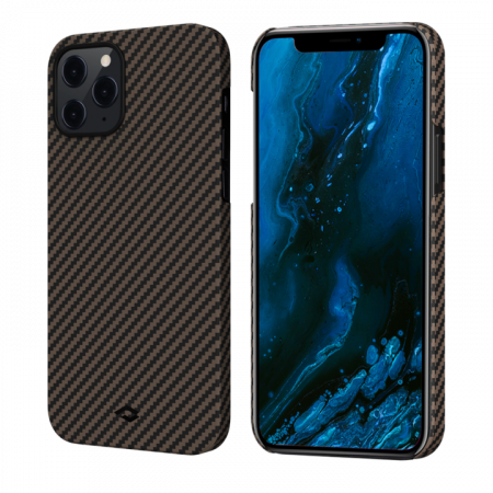Чехол Pitaka MagEZ Case для iPhone 12/12 Pro 6.1", черно-коричневый, кевлар (арамид)