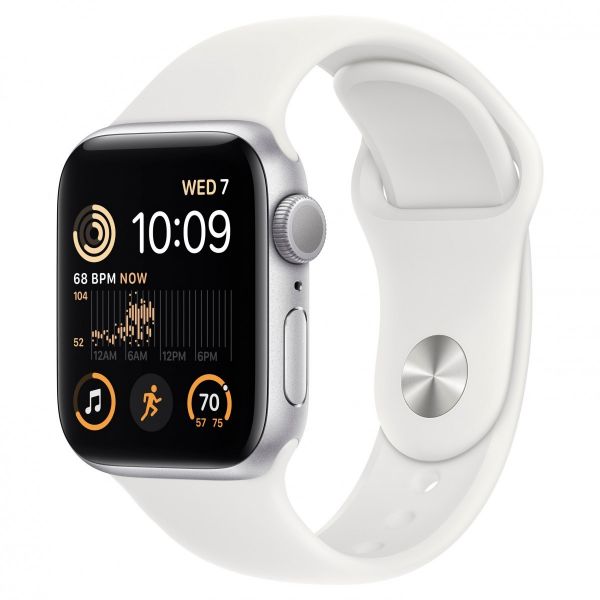 Apple Watch SE 2 44mm Silver Aluminum Case with White Sport Band