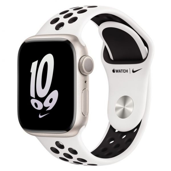 Apple Watch Series 8 45mm Starlight Aluminum Case with Summit White/Black Nike Sport Band
